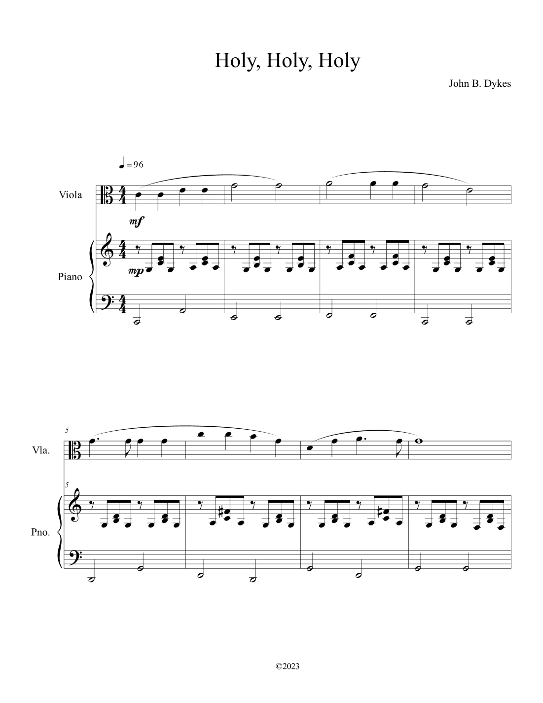 Holy, Holy, Holy (Viola Solo with Piano Accompaniment) (arr. B. C. Dockery)