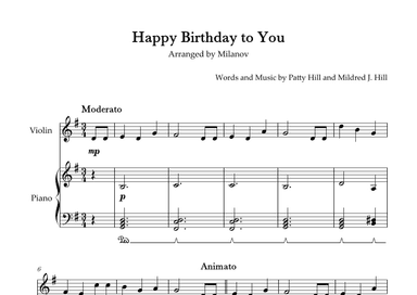 Happy Birthday to You in G Violin and Piano Pedal (arr. Milanov)