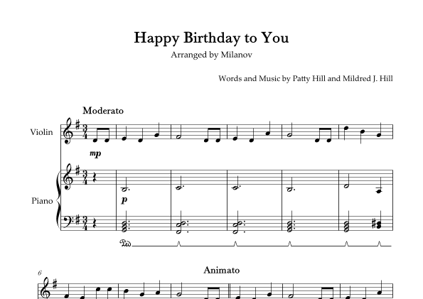 Happy Birthday to You in G Violin and Piano Pedal (arr. Milanov)
