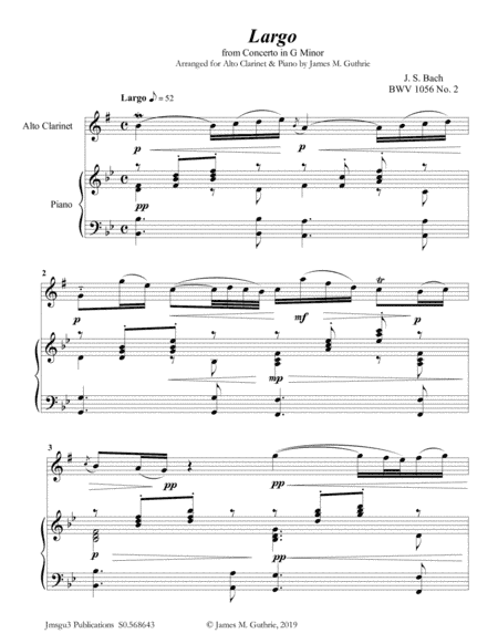 Bach: Largo from Concerto BWV 1056 for Alto Clarinet & Piano (arr. James M. Guthrie)