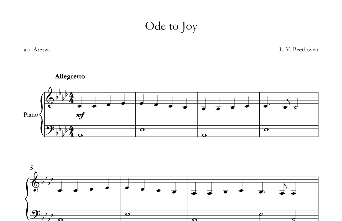 ode to joy easy piano sheet music transposed to ab (arr. Arezzo Music)