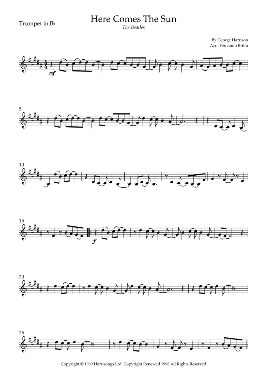 Here Comes The Sun (arr. Fernando Britto)