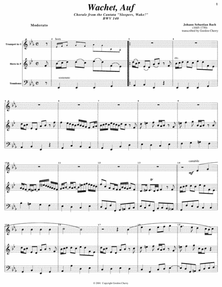 Sleepers Awake (Wachet Auf) for Brass Trio (arr. Gordon Cherry)