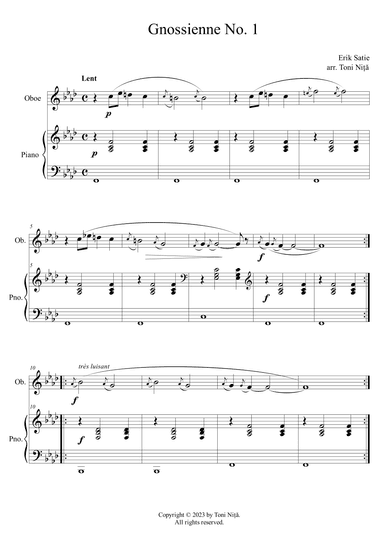 Erik Satie - Gnossienne No. 1 (for Oboe & Piano) (arr. Toni Nita)