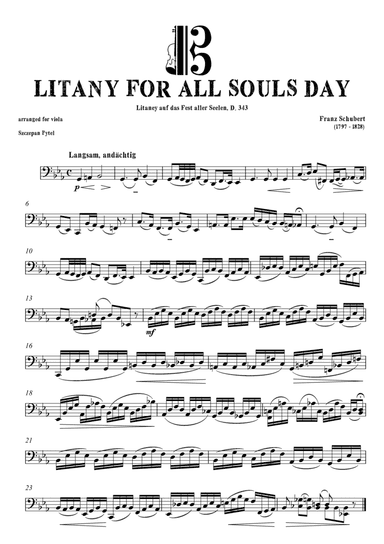 F. Schubert LITANY (Litaney auf das Fest aller Seelen) for Violin or Viola and Cello  Duet arr. by S (arr. Szczepan Pytel)