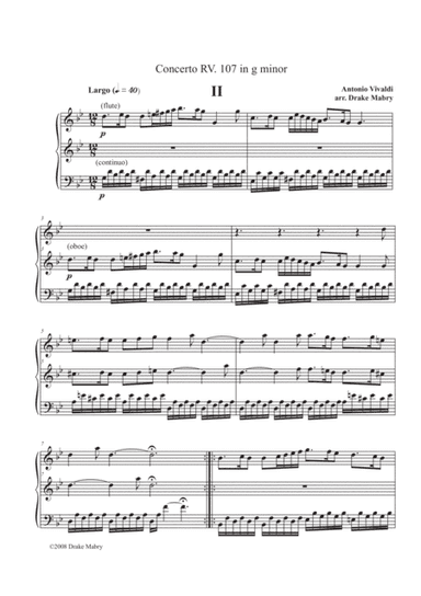 Vivaldi - Concerto in g RV. 107 - second movement (arr. Drake Mabry)