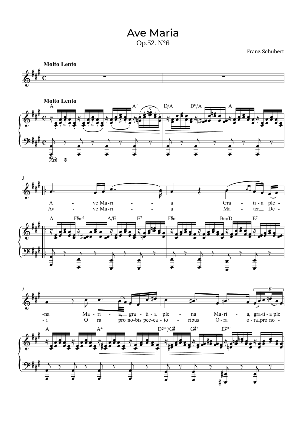 Ave Maria Schubert - Soprano with chords in A (arr. Alex Nunes Rodrigues)