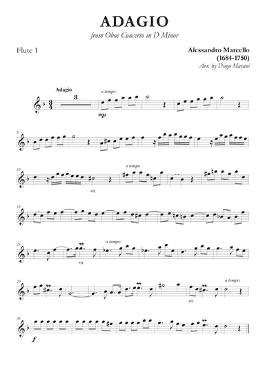 Marcello's Adagio for Flute Quartet (arr. Diego Marani)