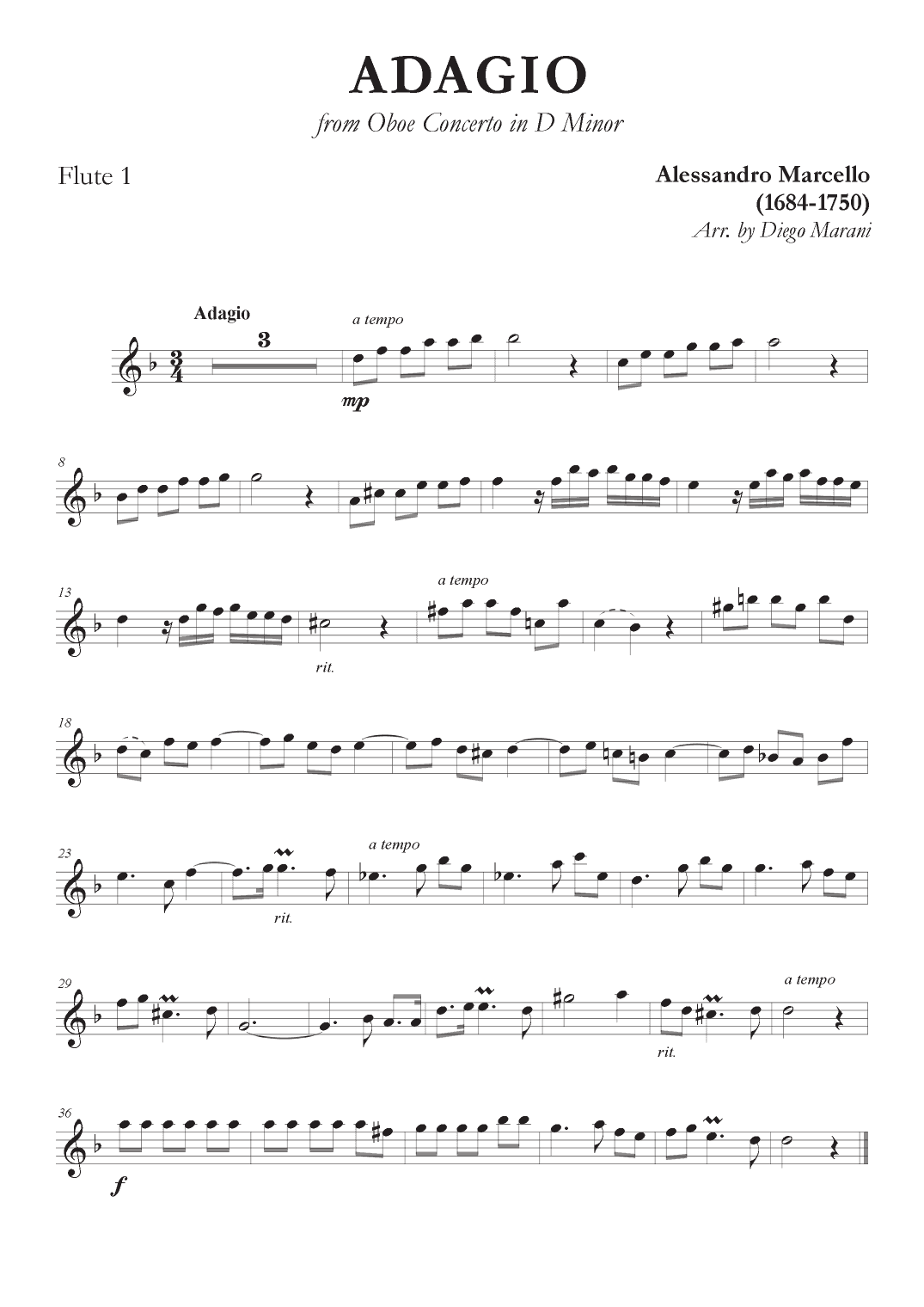 Marcello's Adagio for Flute Quartet (arr. Diego Marani)