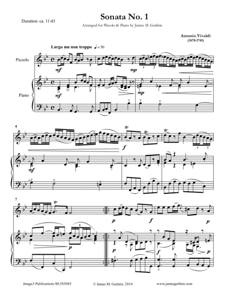 Vivaldi: The Six Sonatas Complete for Piccolo & Piano (arr. James M. Guthrie, ASCAP)