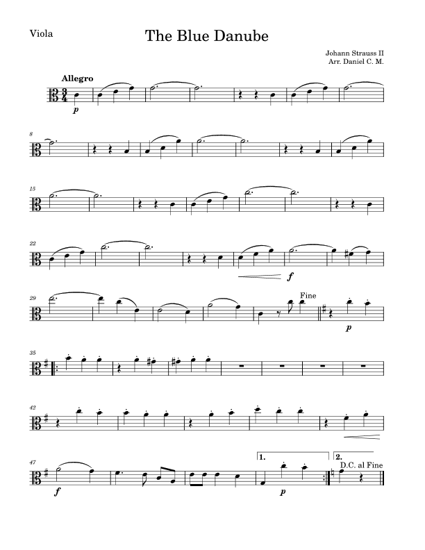 The Blue Danube for viola and piano (easy) (arr. Daniel C. M.)