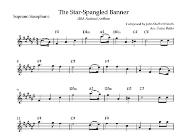 The Star Spangled Banner (USA National Anthem) for Soprano Saxophone Solo with Chords (E Major) (arr. Fabio Britto)