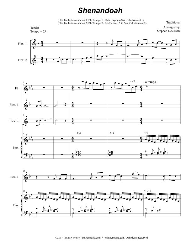 Shenandoah (Duet for Flexible Treble Instrumentation and Piano) (arr. Stephen DeCesare)