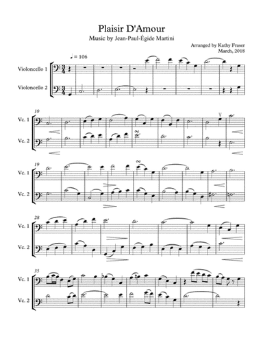Plaisir D'Amour (French Love Song) for Cello Duet (arr. Katherine Fraser)