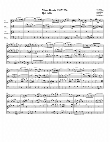 Qui tollis from Missa brevis BWV 234 (arrangement for 4 recorders) (arr. Gil Garty)