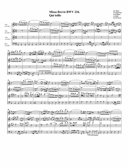 Qui tollis from Missa brevis BWV 234 (arrangement for 4 recorders) (arr. Gil Garty)