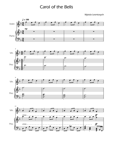 Carol of the Bells - Violin Solo w/ Piano (arr. Ygor Nunes)