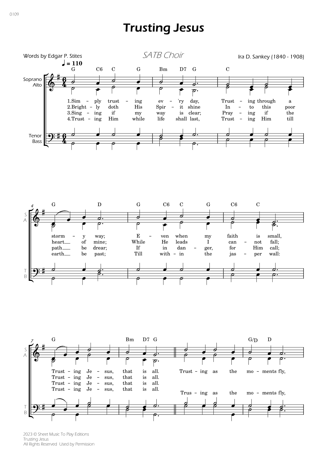 Trusting Jesus - SATB Choir - W/Chords (arr. César Madeira)