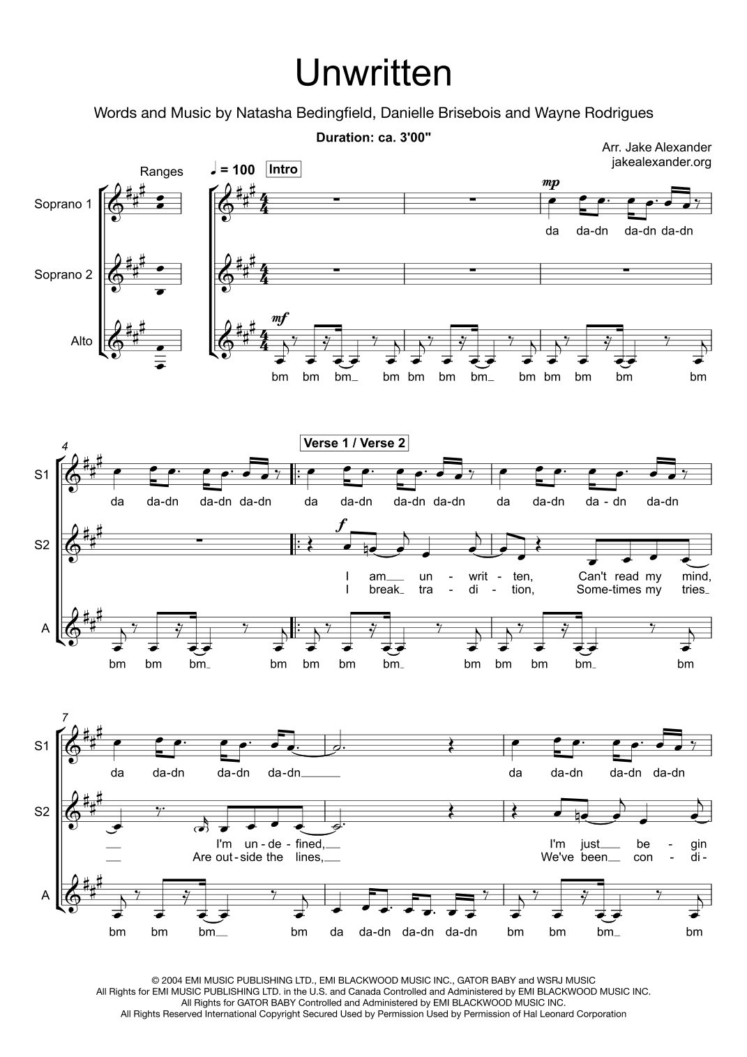 Unwritten (arr. Jake Alexander)