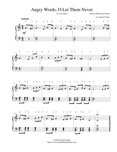 Angry Words, O Let Them Never - for easy piano (arr. Samuel Stokes)