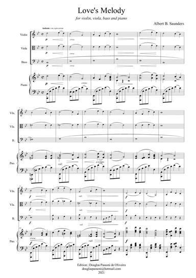 Love's Melody (for vln, vla, bass and piano) (score and parts) (arr. Passoni Music)