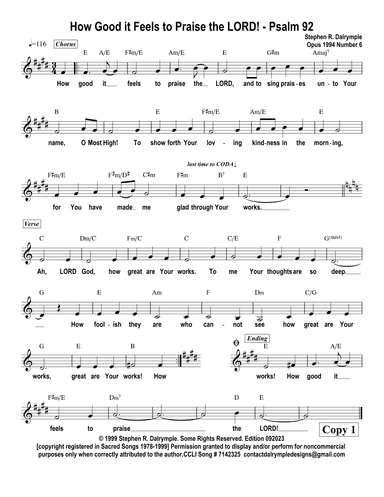 How Good it Feels to Praise the Lord - original song by Stephen R Dalrymple (Worship Team Edition)