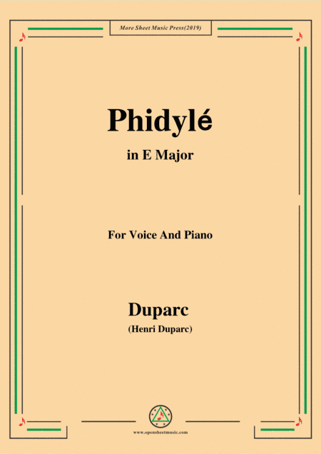 Duparc-Phidylé in E Major,for Voice and Piano (arr. MSM)