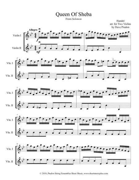 Queen Of Sheba for Two Violins (arr. Dave Prudon)