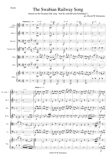 Railway Song (Auf de schwäb'sche Eisebahne) flute, oboe, clarinet, bassoon, viola, cello, piano (arr. David Warin Solomons)
