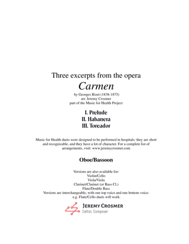Bizet: "Prelude, Habanera, and Toreador" from Carmen - Music for Health Duet Oboe/Bassoon (arr. Jeremy Crosmer)