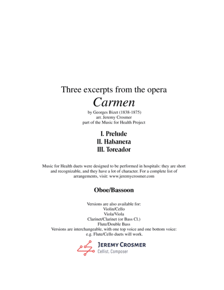 Bizet: "Prelude, Habanera, and Toreador" from Carmen - Music for Health Duet Oboe/Bassoon (arr. Jeremy Crosmer)