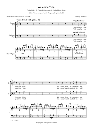 Welcome Yule! (TTBB and Piano/Organ)