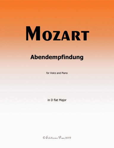 Abendempfindung, by Mozart, in D flat Major (arr. Editions Dao)