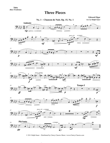 Three Pieces for Tuba or Bass Trombone & Piano (arr. Sauer, Ralph)