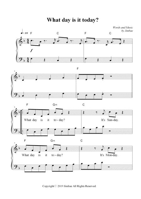 What day is it today? (Nursery Rhymes for Easy Piano)