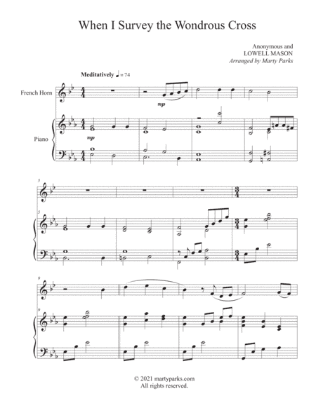 When I Survey the Wondrous Cross (French Horn-Piano) (arr. Marty Parks)