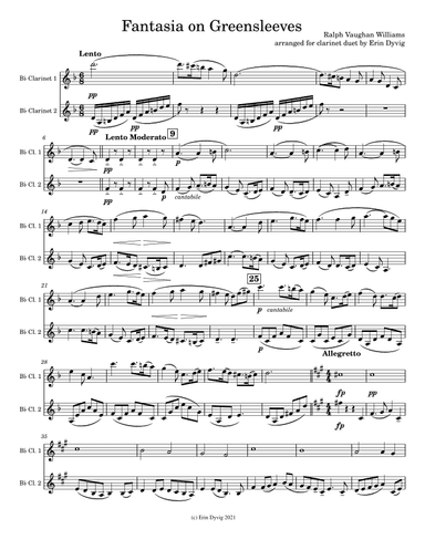 Fantasia on Greensleeves for Clarinet Duet (arr. Erin Dyvig)