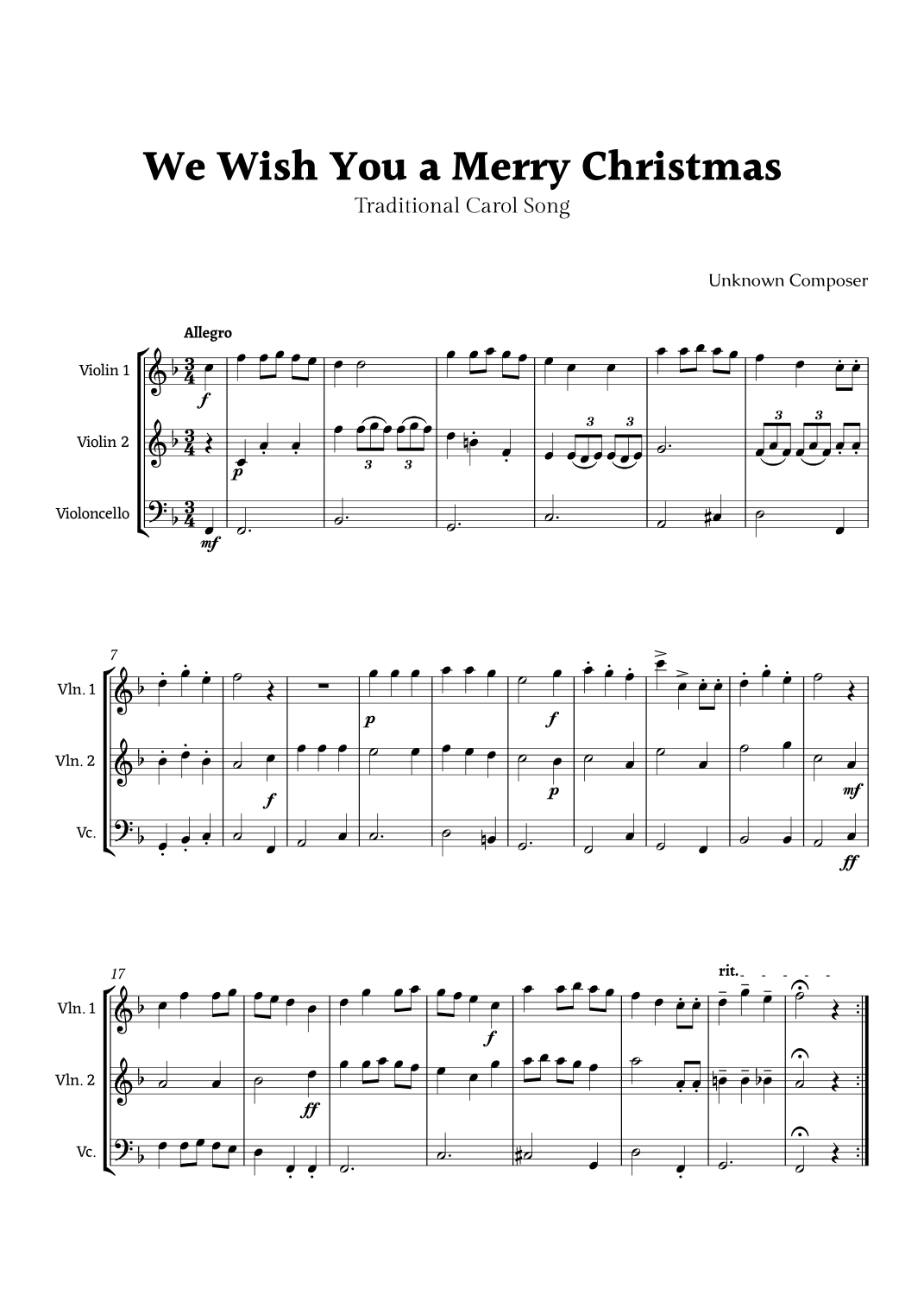 We Wish you a Merry Christmas for String Ensemble Trio (arr. Rika K.)