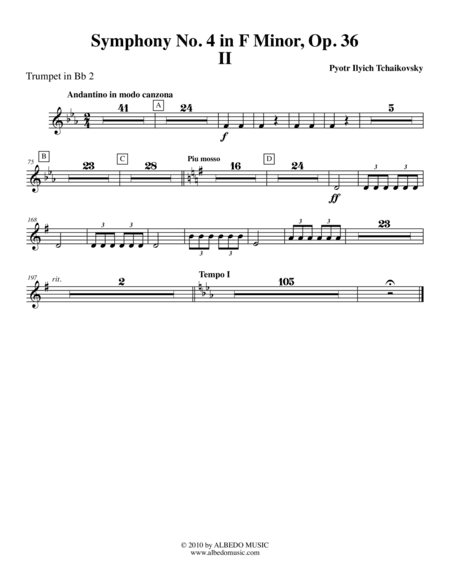 ?Tchaikovsky? Symphony No. 4, Movement II - Trumpet in Bb 2 (Transposed Part), Op. 36 (arr. Doug Clyde)