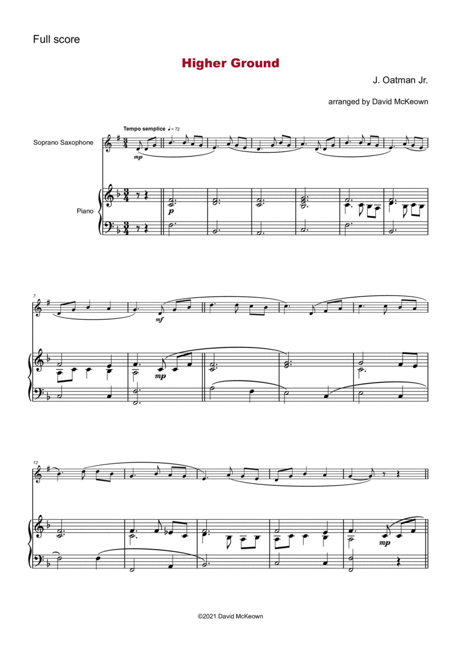 Higher Ground, Gospel Hymn for Soprano Saxophone and Piano (arr. David McKeown)