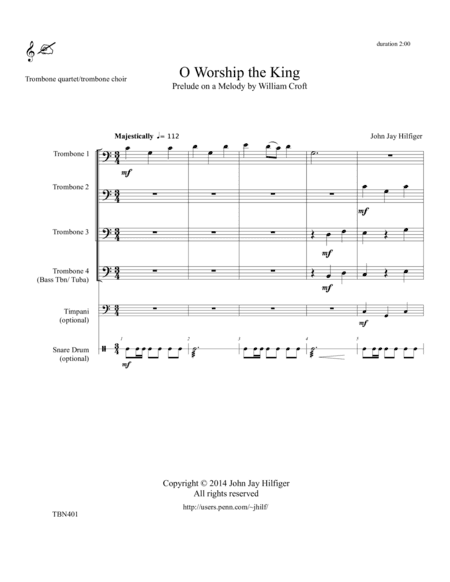 O Worship the King: Prelude on a Melody by William Croft for 4 Trombones