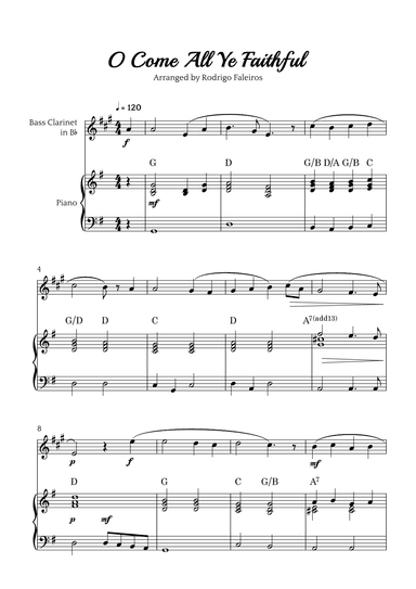 O Come All Ye Faithful (for bass clarinet and piano accompaniment) (arr. Rodrigo Faleiros)