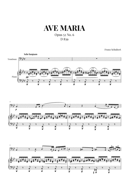 Ave Maria (Schubert) for Trombone and Piano (arr. Cadenza Editions)