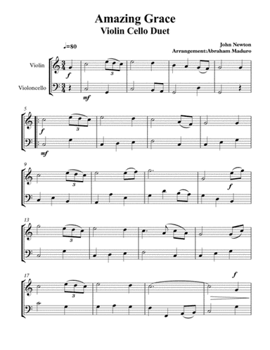 Amaizing Grace Violin Cello Duet (arr. Abraham Maduro)