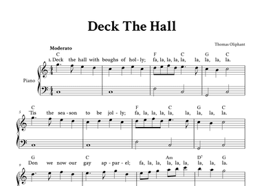 Deck The Hall - Easy Piano in C (with Full Lyrics) (arr. Yuri Noronha)