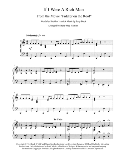 If I Were A Rich Man (arr. Betty May Hansen)