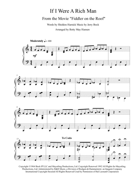If I Were A Rich Man (arr. Betty May Hansen)