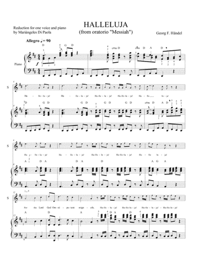 Haleluja (from oratorio Messiah) by Georg F. Handel. Reduction for one voice and piano (arr. Mariangeles Di Paola)