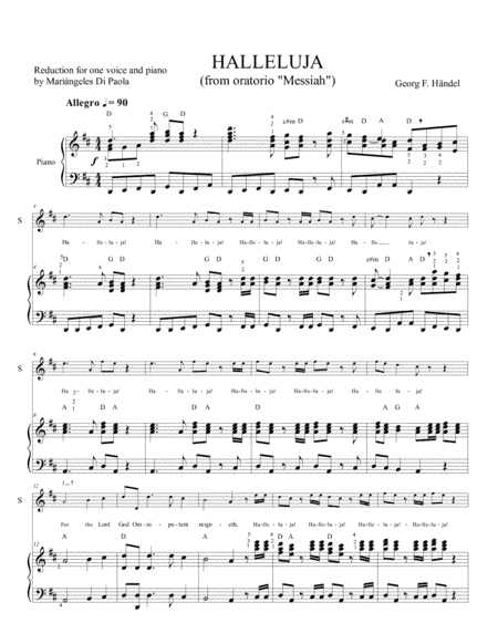 Haleluja (from oratorio Messiah) by Georg F. Handel. Reduction for one voice and piano (arr. Mariangeles Di Paola)