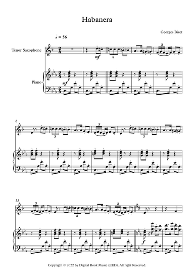 Habanera - Georges Bizet (Tenor Sax + Piano) (arr. Digital Book Music)